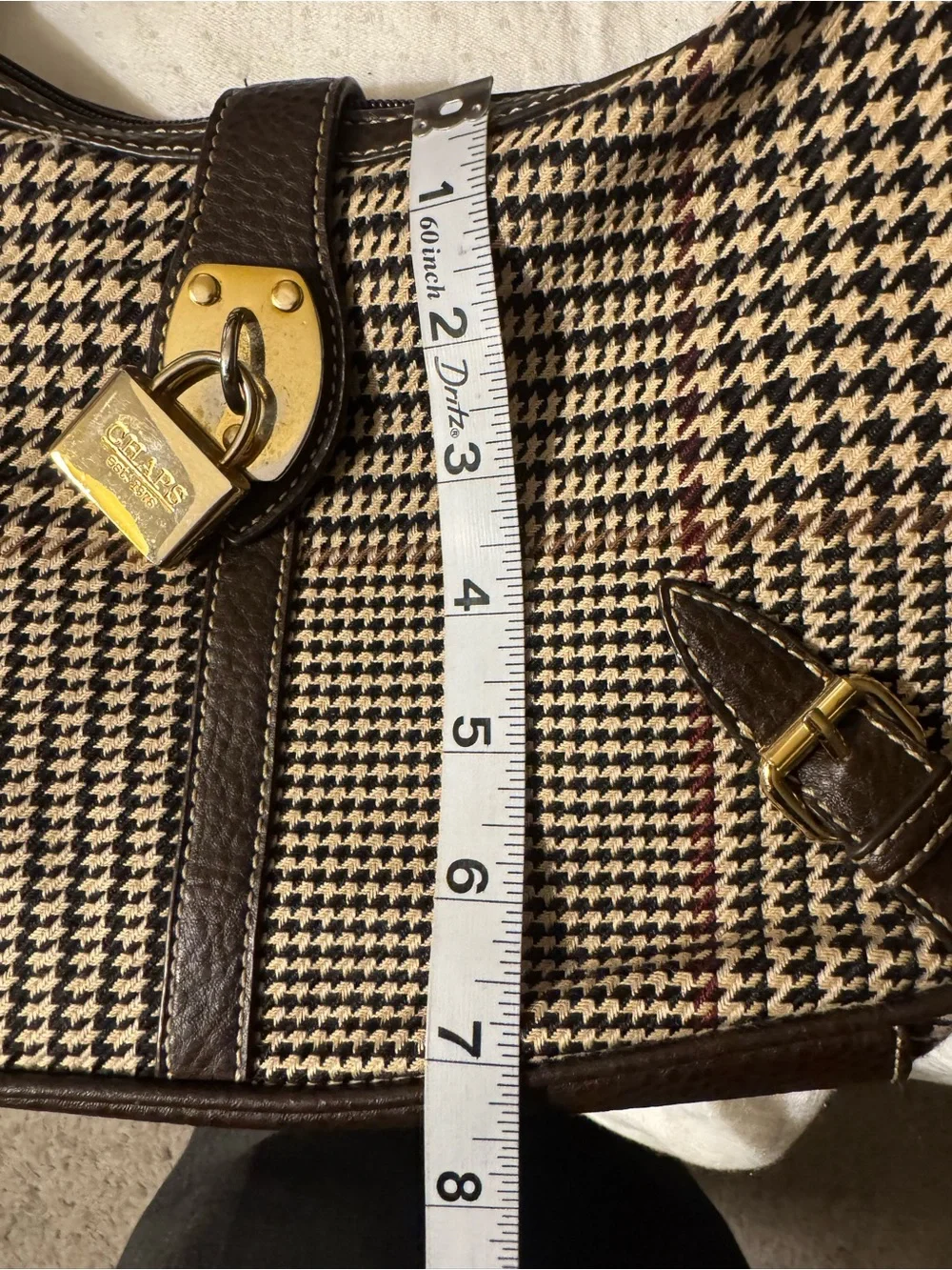 Chaps Brown & Beige Houndstooth Hobo with Gold Lock
